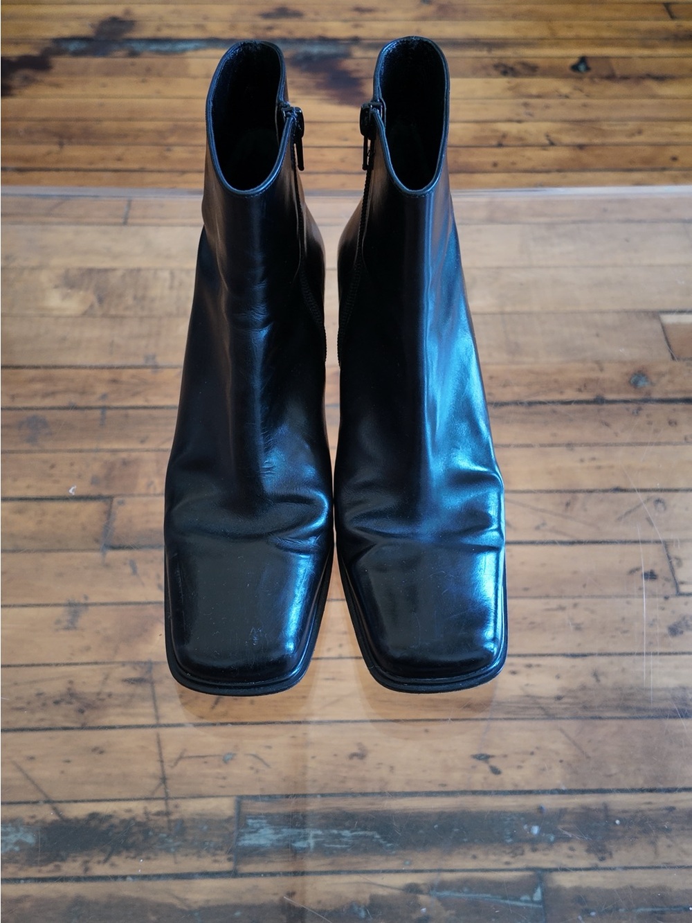 VTG Via Spiga 90s Black Leather Square Toe Block Heel Zip Ankle Booties 7.5